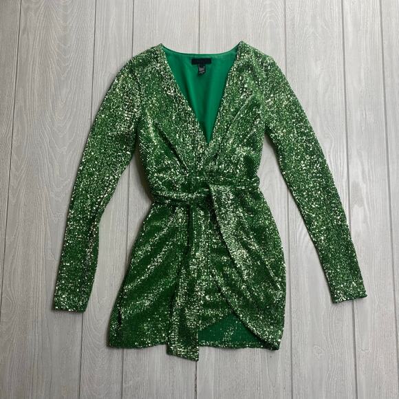 H:ours Revolve Women's Emerald Green Casanova Sequin Mini Dress Size XS $258 - Picture 2 of 12
